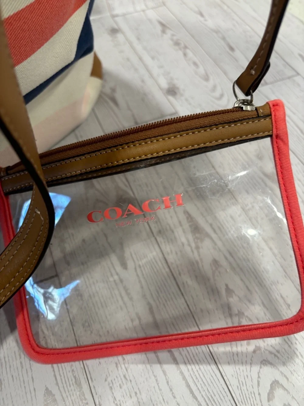 Coach Hadley Multicolor Striped Canvas Tote with Tan Trim